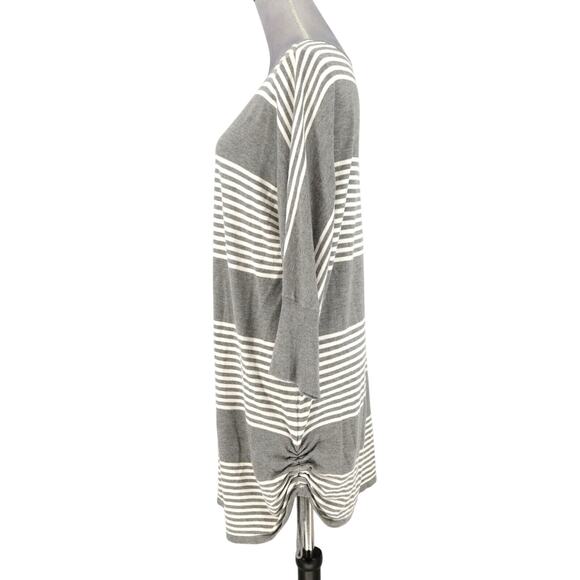 Torrid Sweater 2 Plus Size 2X Gray Ivory Stripe Ruched Side Hem Pullover Coastal - Picture 5 of 14